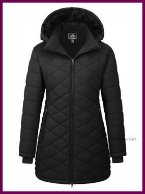 Women's Long Quilted Puffer Jacket Hooded Water Resistant Winter Coat